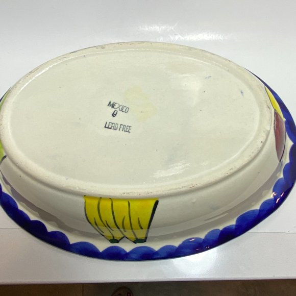 Large Hand Painted Oval Ceramic Deep Bowl Mexico Watermelon Fruits - Picture 6 of 7